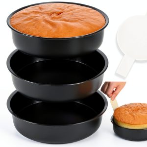 Xtujcya 8 Inch Cake Pan Set Carbon Steel 3 Pack Parchment-0