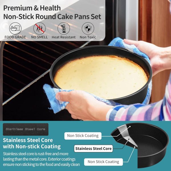 P&P CHEF Round Cake Pans Stainless Steel Nonstick Set of 4-3
