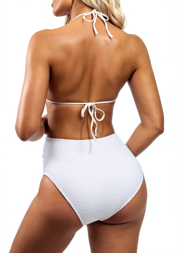 Women's Maternity Textured Ruffle Halter Bikini Set with Beach Skirt-1